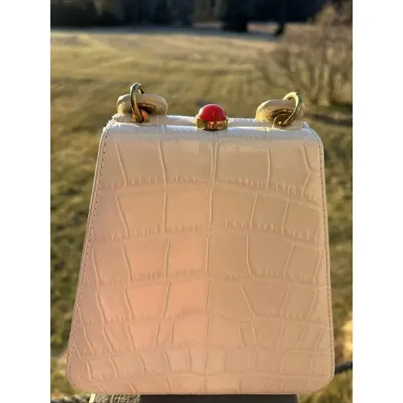 Staud Bag Kenny Cream Trapezoid Handbag Croc Embossed Leather Top Handle 6.5” - Picture 4 of 13